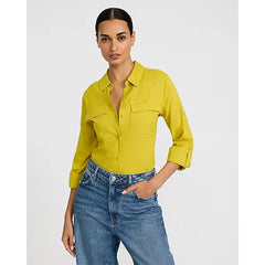 Express Summer Blend Linen Double Flap Pocket Utility Portofino Shirt