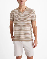 Express Striped Knit Linen Blend Short Sleeve Sweater Polo