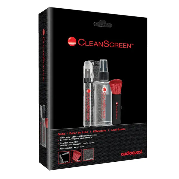 AudioQuest CleanScreen TV Screen Cleaning Kit with 5 oz. Bottle + 0.3 oz. Spray + Retractable Brush