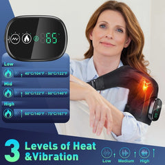 Democe Cordless Shoulder Heating Pad - Heated Wrap with 3 Vibration Modes for Women & Men