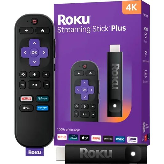 Roku Streaming Stick Plus (2025) 4K & HDR Streaming Media Player with Voice Remote (3830R) - Black