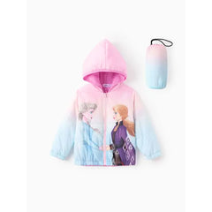 Patpat Disney Frozen Toddler Girl 2pcs Elsa And Anna Gradient/Snowflakes Print Hooded Jacket Coat With Storage Bag multicolor