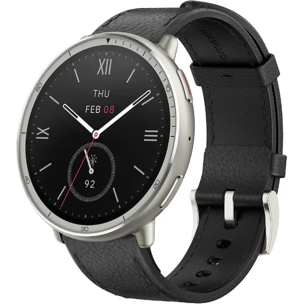 Amazfit Active 2 Round Smartwatch (A2437) - 1.32" AMOLED Display With Premium Black Leather Strap