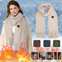 FAKKDUK Heated Scarf for Women & Men - Rechargeable Neck Warmer, Soft Winter Tassel Shawl Wrap for Cold Weather