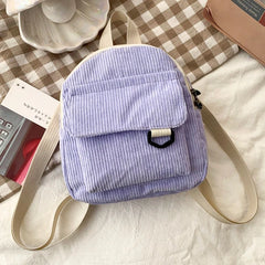 FAIOROI Travel Mini Backpack for Women – Cute Corduroy Cosmetic Bag, Versatile Schoolbag with Adjustable Shoulder Straps, Fashionable Design