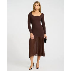 Express Mixed Media Square Neck Long Sleeve Midi Dress