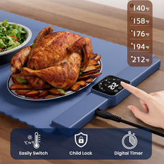 Irich Electric Food Warming Mat - 5 Temp Settings, Quick Heating with Auto-Off Timer, Portable Silicone Tray