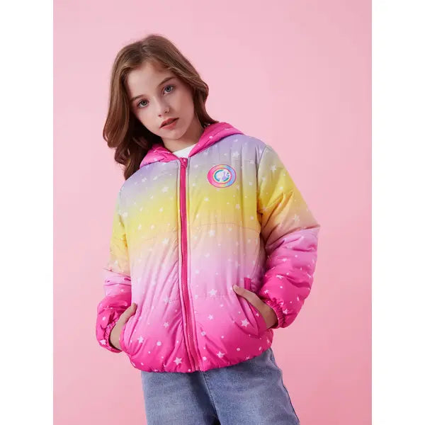 Patpat Barbie Outfit Toddler/Kid Girl 2pcs Stars Gradient Print Hooded Jacket Coat With Storage Bag multicolor