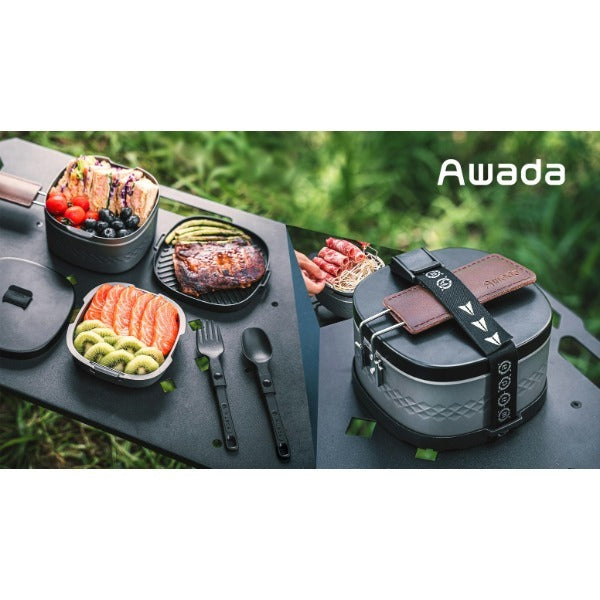Awada Outdoor Lunch Box – Multi-Functional Portable Camping Cookware Set | Fry, Boil, Steam & Store – All-in-One Adventure Kitchen