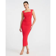 Express Ribbed Knit Cap Sleeve Ruched Midi Sheath Dress