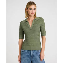 Express Pointelle Short Sleeve Johnny Collar Sweater Polo