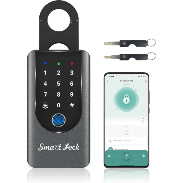Medunor Fingerprint Key Box, Smart Key Lock Box with Bluetooth, Passcode, Doorbell, Weatherproof, for Home, Vacation Rental, and Property Management