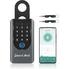 Medunor Fingerprint Key Box, Smart Key Lock Box with Bluetooth, Passcode, Doorbell, Weatherproof, for Home, Vacation Rental, and Property Management