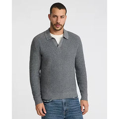 Express Waffle Knit Johnny Collar Long Sleeve Sweater Polo