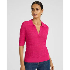Express Pointelle Short Sleeve Johnny Collar Sweater Polo