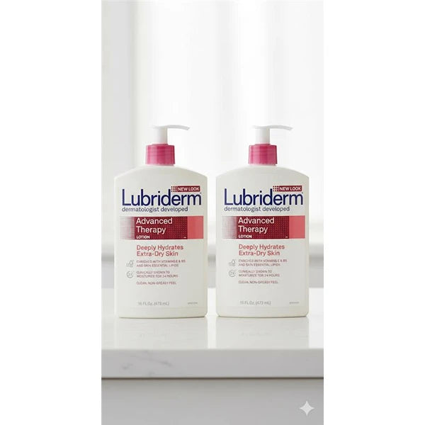 Lubriderm Advanced Therapy Body Lotion 16 Oz Pump Bottle, Pack of 2 – Long-Lasting Moisture for Dry Skin