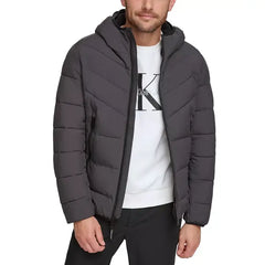 Men's Chevron Stretch Jacket With Sherpa Lined Hood