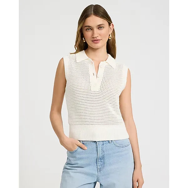 Express Open Stitch Crochet Crew Neck Sleeveless Sweater Polo