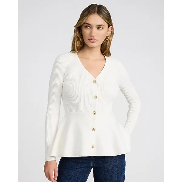 Express Airy Soft V Neck Novelty Button Peplum Cardigan