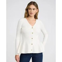 Express Airy Soft V Neck Novelty Button Peplum Cardigan