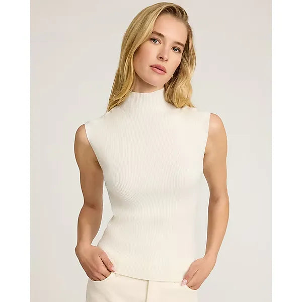 Express Fitted Airy Soft Ribbed Mock Neck Cap Sleeve Sweater