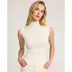 Express Fitted Airy Soft Ribbed Mock Neck Cap Sleeve Sweater