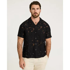 Express Textured Sheer Floral Jacquard Short Sleeve Shirt