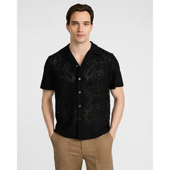 Express Textured Floral Jacquard Short Sleeve Shirt