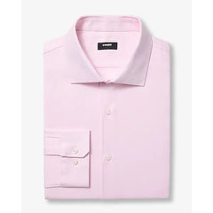 Express Slim Textured Print Spread Collar Cotton Stretch 1MX Dress Shirt