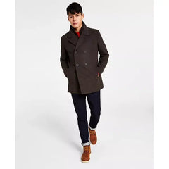 Men's Double Breasted Wool Blend Peacoat with Bib