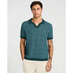 Express Textured Boucle Geo Tile Print Johnny Collar Sweater Polo