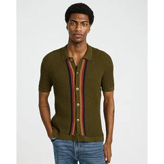 Express Textured Ribbed Cotton Striped Sweater Polo