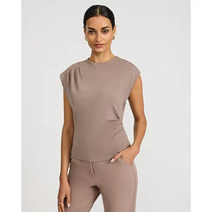 Express Stretch Cotton Crew Neck Cap Sleeve Draped Tee