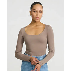 Express Body Contour High Compression Scoop Neck Long Sleeve Bodysuit