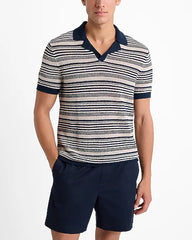 Express Striped Knit Linen Blend Short Sleeve Sweater Polo