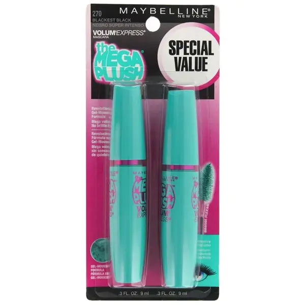Maybelline The Mega Plush Mascara - Blackest Black (Pack of 2)
