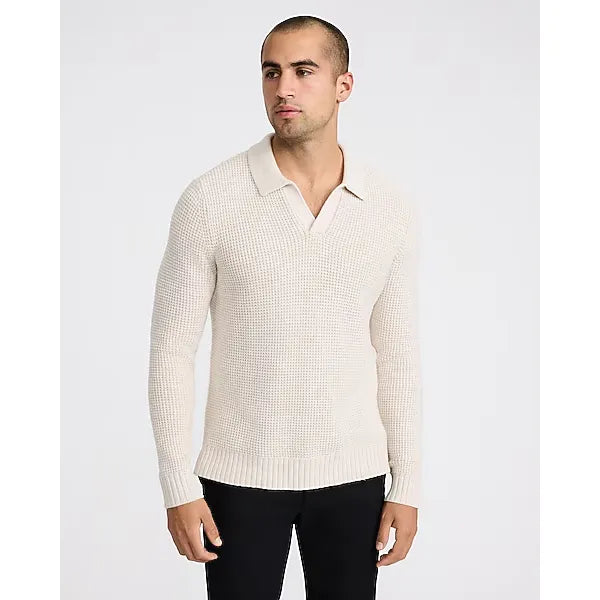 Express Waffle Knit Johnny Collar Long Sleeve Sweater Polo