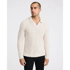 Express Waffle Knit Johnny Collar Long Sleeve Sweater Polo