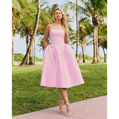 Express Satin Sweetheart Basque Waist Midi Fit and Flare Dress with Pockets