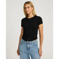 Express Ribbed Button Front Short Sleeve Tee