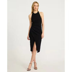 Express Crepe Halter Sleeveless Pleated Wrap Midi Sheath Dress