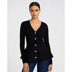 Express Airy Soft V Neck Novelty Button Peplum Cardigan