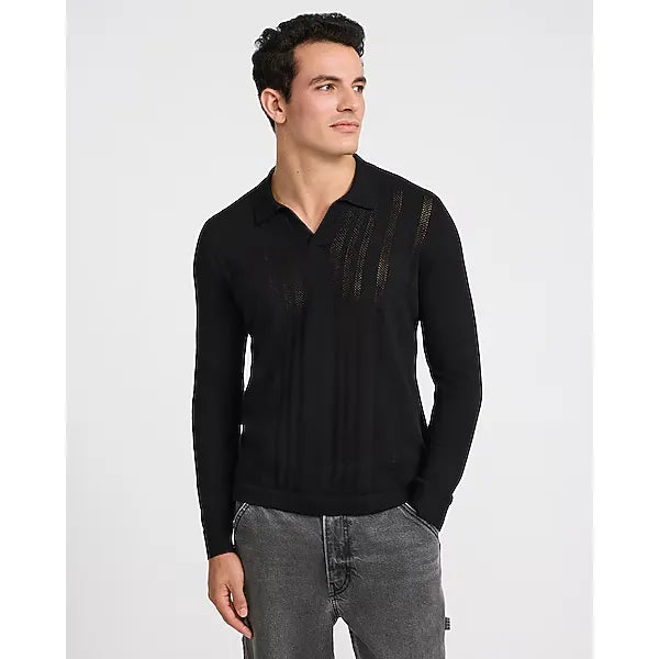 Express Open Knit Cotton Johnny Collar Sweater Polo