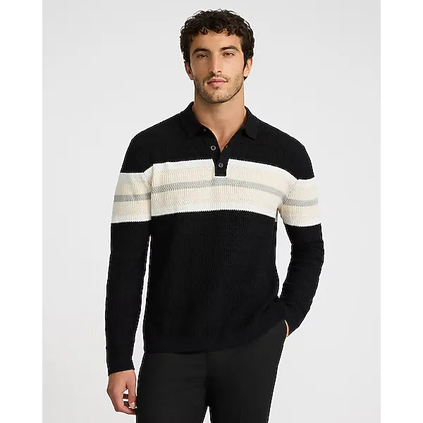 Express Varsity Striped Textured Knit Sweater Polo