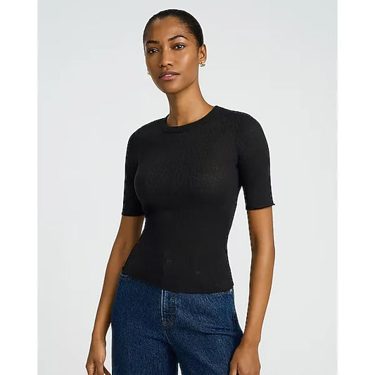 Express Sheer Textured Crew Neck Short Sleeve Tee
