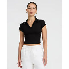 Express Ribbed Collared V Neck Short Sleeve Polo Tee