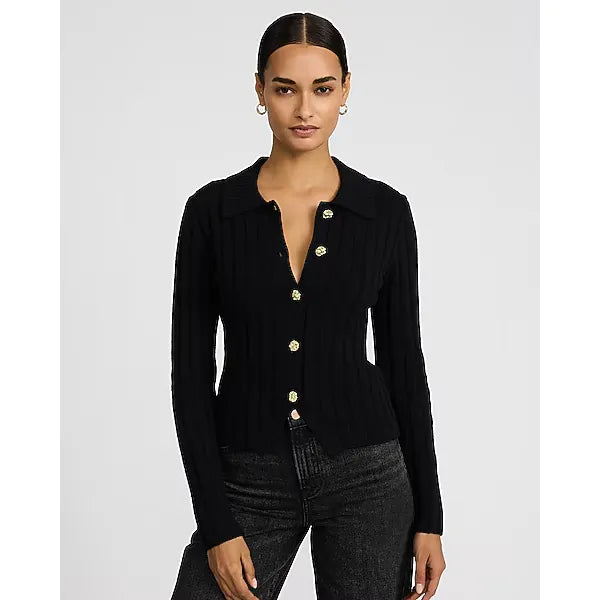 Express Fitted Novelty Button Ribbed Cutaway Hem Cardigan
