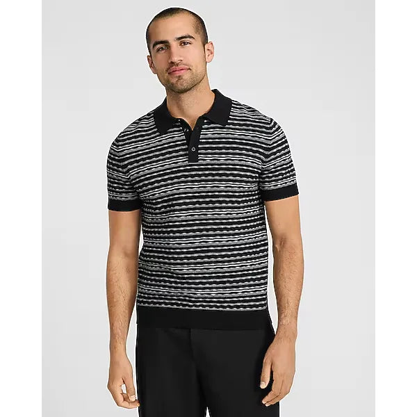 Express Textured Striped Weave Cotton Sweater Polo