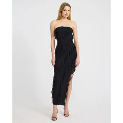 Express Ruffle Strapless Side Slit Maxi Sheath Dress