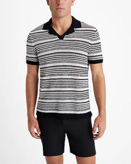 Express Striped Knit Linen Blend Short Sleeve Sweater Polo